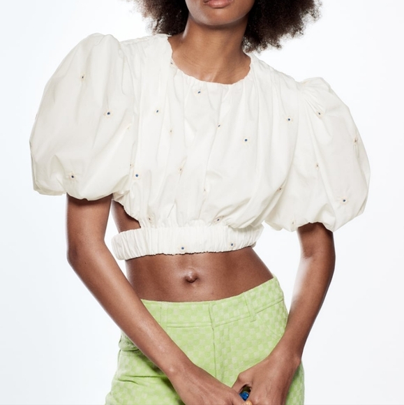 Zara cotton cropped flower top - Picture 1 of 9